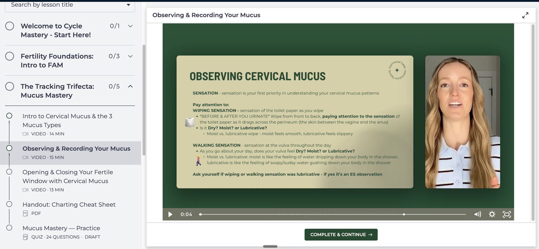Inside the Cycle Mastery course: the observing cervical mucus lesson